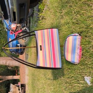 Kate Spade Vintage Multicolor Striped Women's Purse Cosmetic Bag Set Refurbished